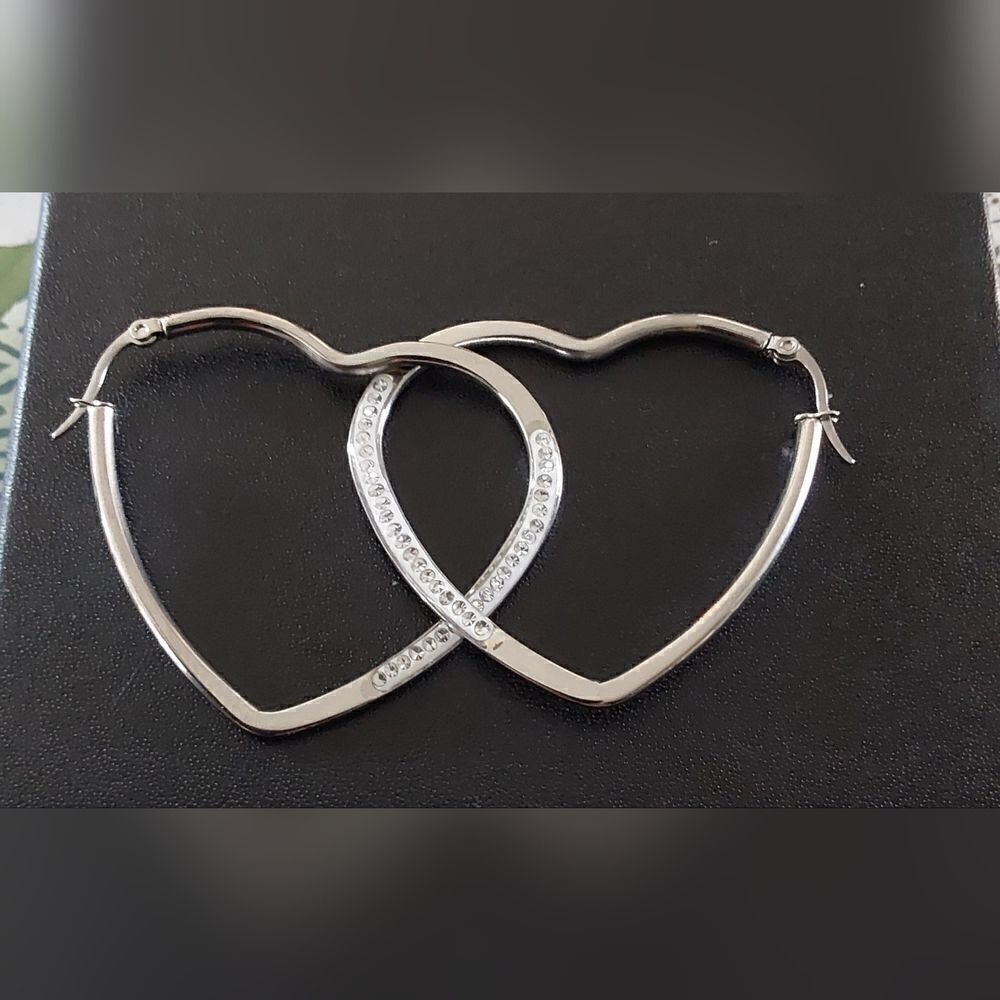 Trendy 45mm Heart Hoop Earrings with Simulated Diamond Gems